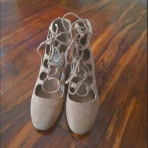 brown shoes with a small heel